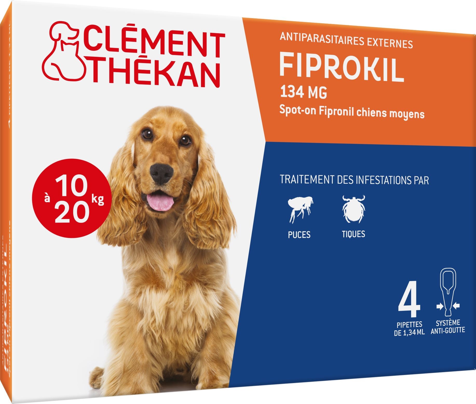 FIPROKIL SPOT-ON CHIENS MOYENS 134 mg - 10 - 20kg - 4 pipettes
